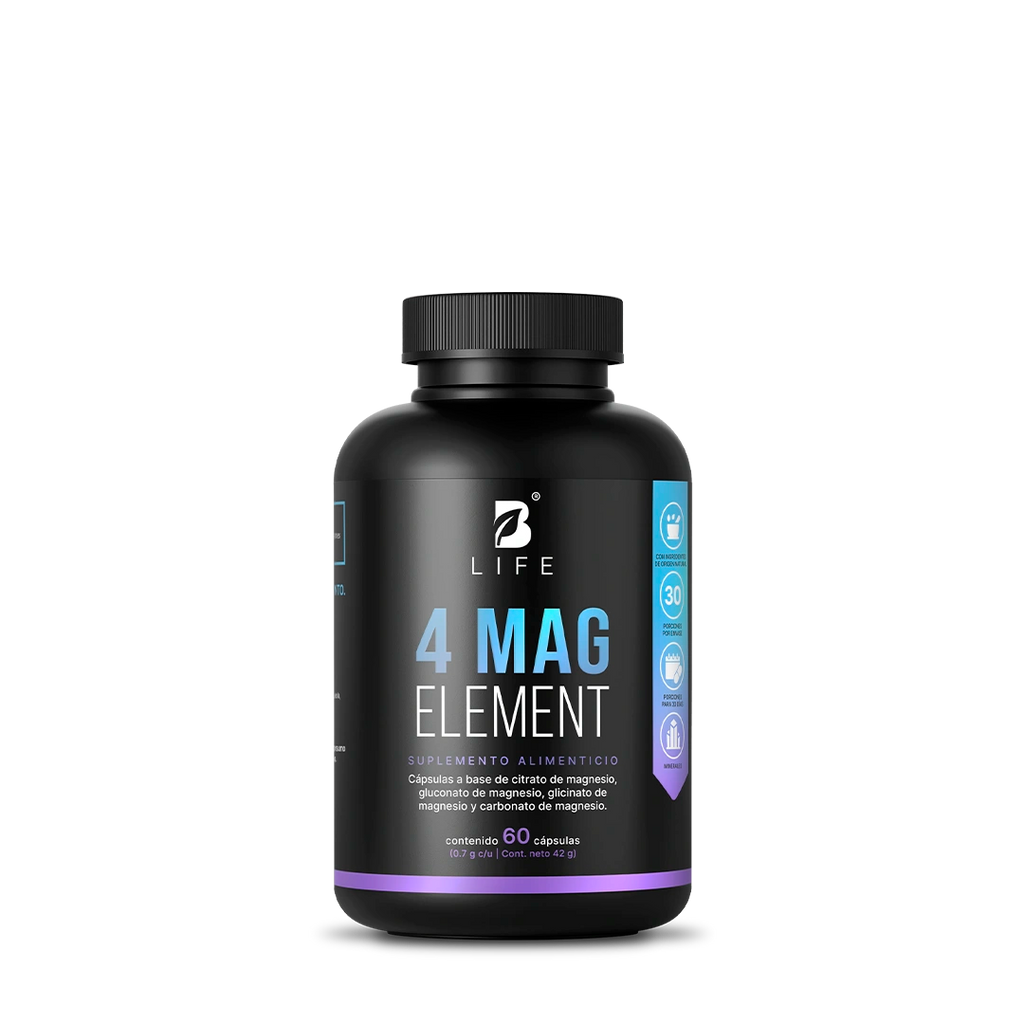 Mezcla de 4 tipos de Magnesio | 1400 mg por porción | 60 cápsulas  - 60 Caps | 700 g - B Life®