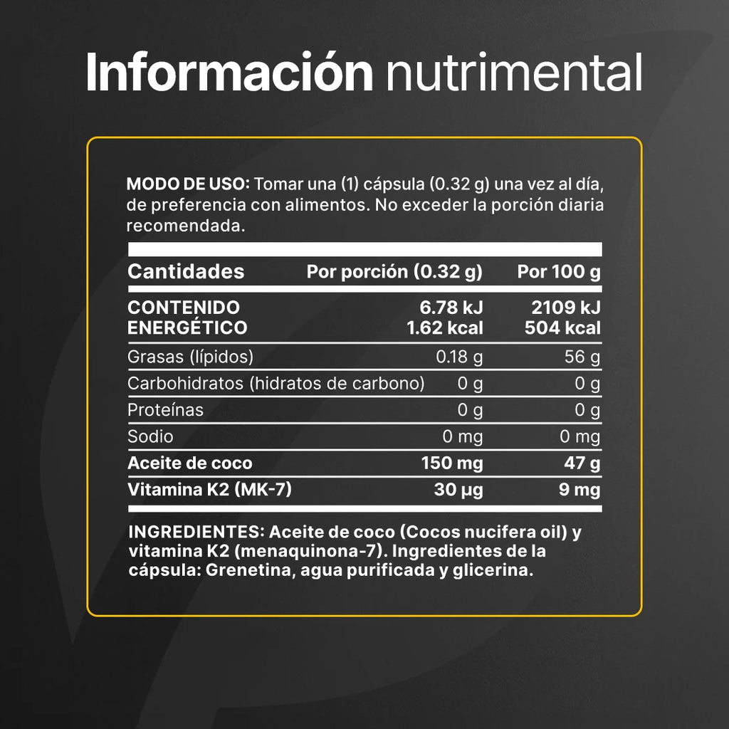 Vitamina K2 MK-7 | Con Aceite de Coco | Softgel