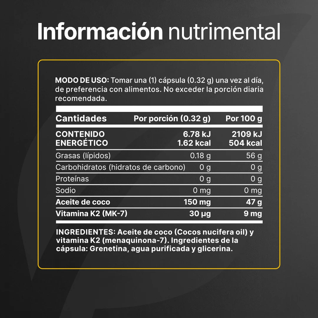 Vitamina K2 MK-7 | Con Aceite de Coco | Softgel