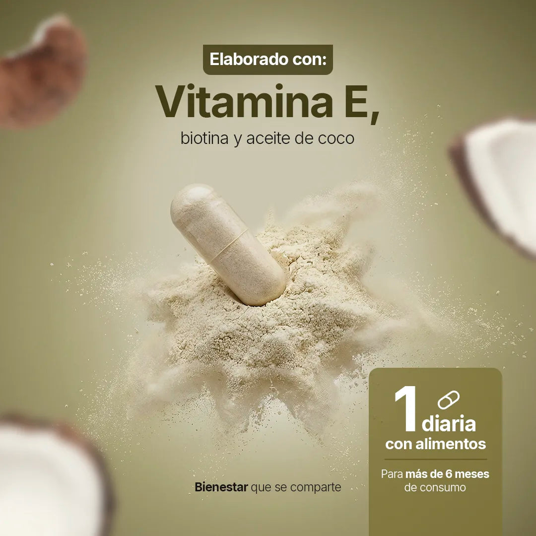 Vitamina E en Cápsulas | Con Biotina y Aceite de Coco | 298 UI