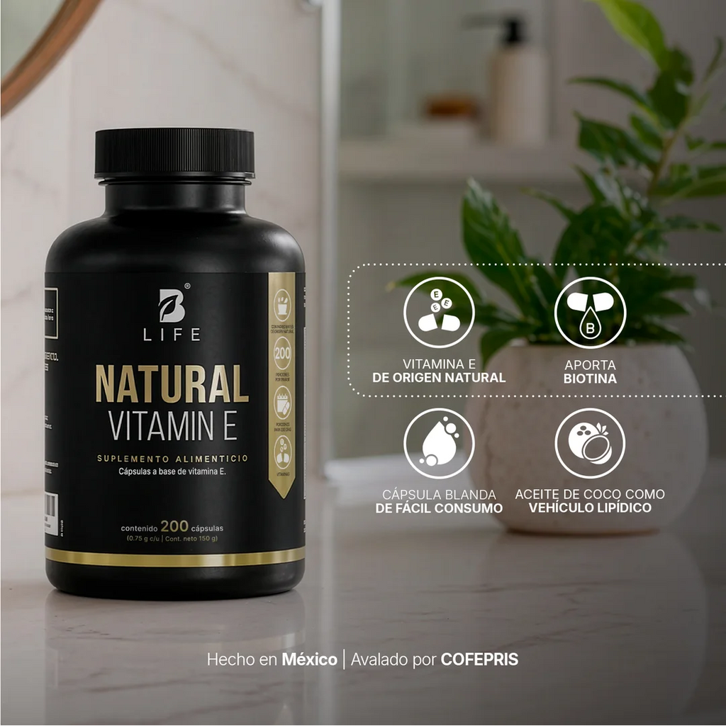 Vitamina E en Cápsulas | Con Biotina y Aceite de Coco | 298 UI