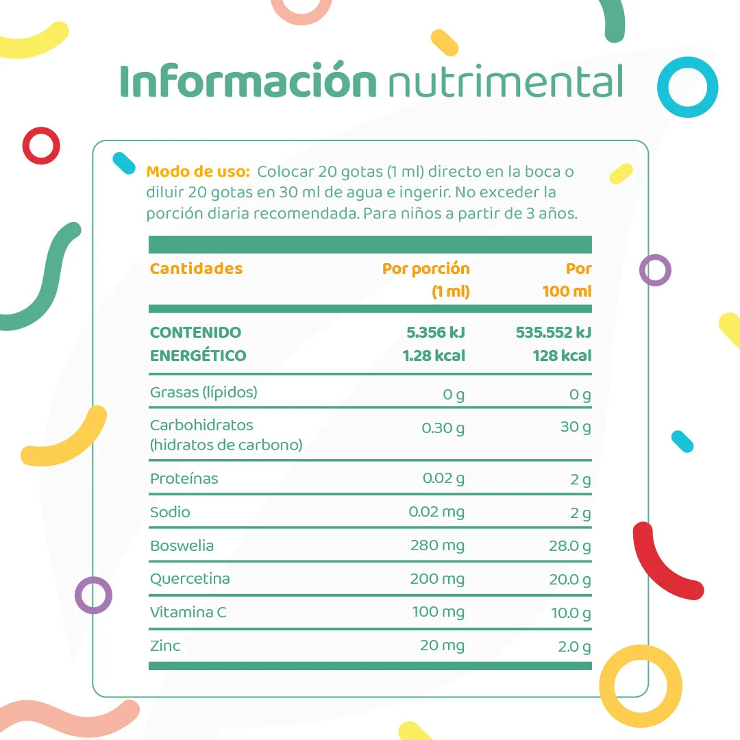 Mezcla de Boswelia y Quercetina en gotas | con Vitamina C y Zinc | para mayores de 3 años | 60 ml