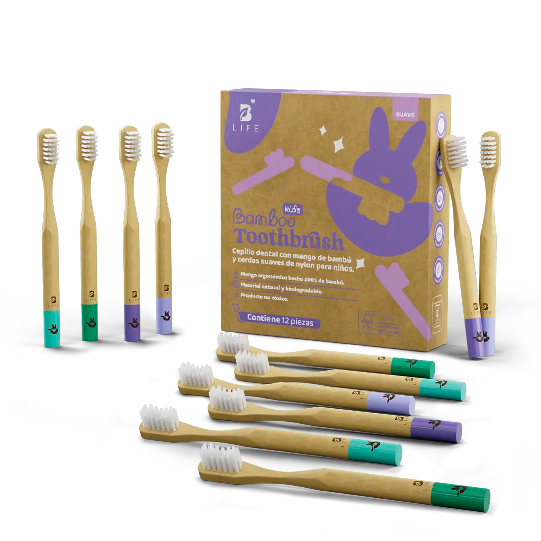 Bamboo Toothbrush Kids | Cepillos Dentales de Bambú para Niños 6 o 12 Piezas - Kit 12 unidades - B Life®