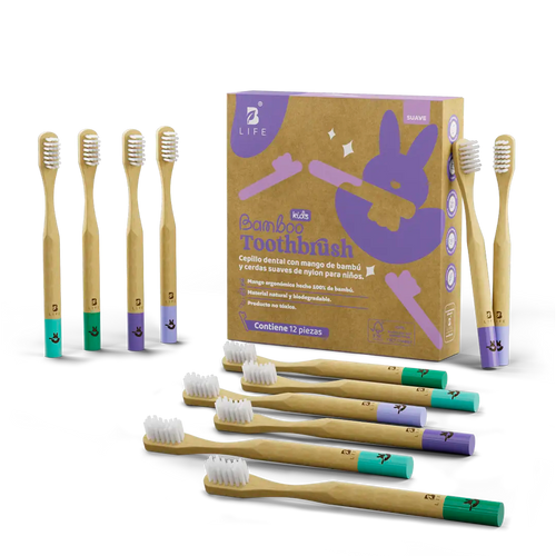 Bamboo Toothbrush Kids | Cepillos Dentales de Bambú para Niños 6 o 12 Piezas - Kit 12 unidades - B Life®