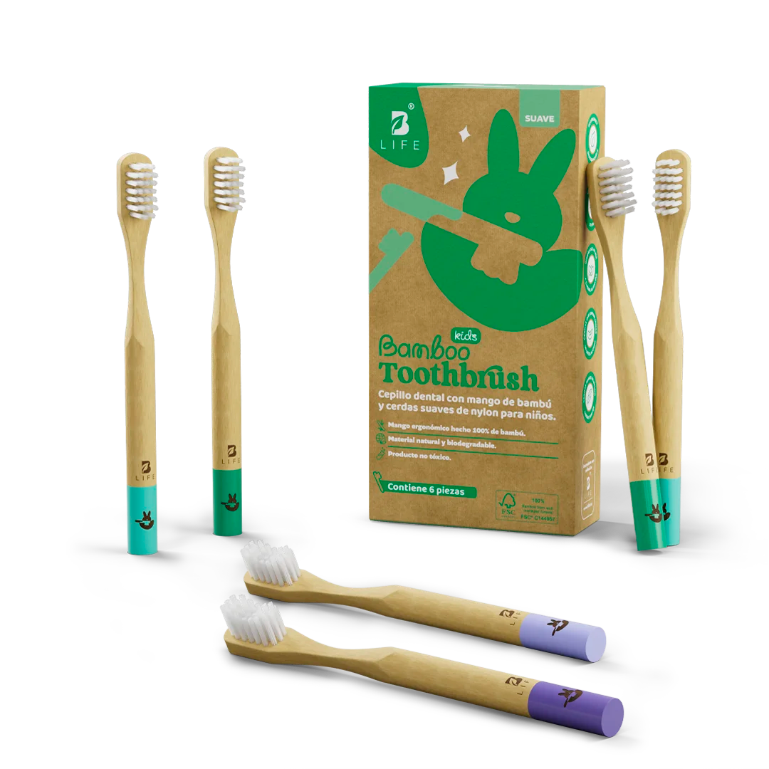 Bamboo Toothbrush Kids | Cepillos Dentales de Bambú para Niños 6 o 12 Piezas - Kit 6 unidades - B Life®