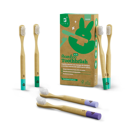 Bamboo Toothbrush Kids | Cepillos Dentales de Bambú para Niños 6 o 12 Piezas - Kit 6 unidades - B Life®