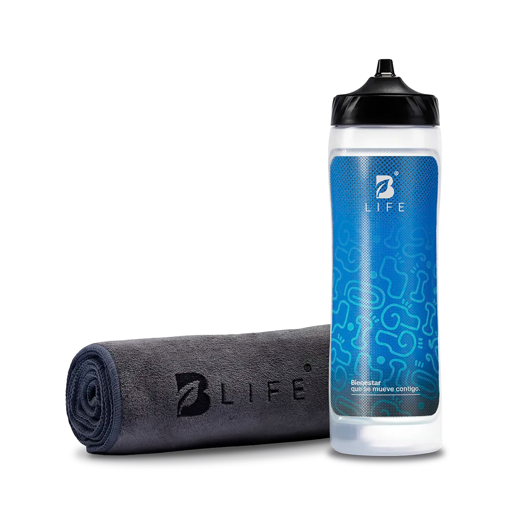 Botella Deportiva 850 ml + Toalla de microfibra | Diseño Deportivo | Libre de BPA - Azul - B Life®