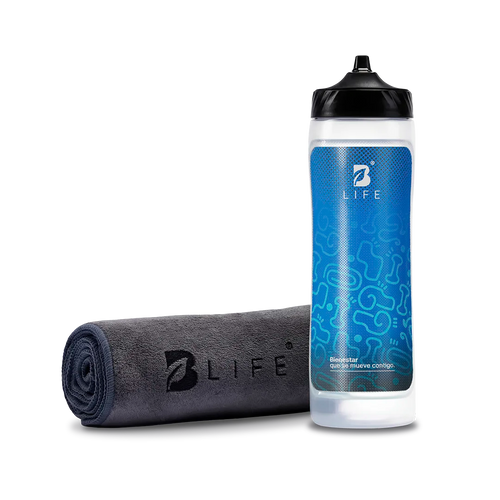 Botella Deportiva 850 ml + Toalla de microfibra | Diseño Deportivo | Libre de BPA - Azul - B Life®