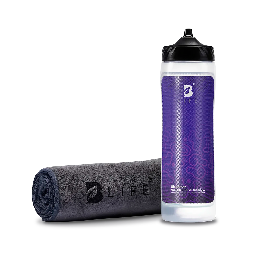 Botella Deportiva 850 ml + Toalla de microfibra | Diseño Deportivo | Libre de BPA - Morado - B Life®