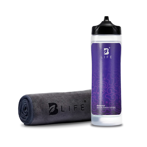 Botella Deportiva 850 ml + Toalla de microfibra | Diseño Deportivo | Libre de BPA - Morado - B Life®