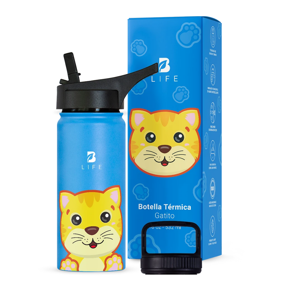 Botella Térmica Para Niños | Gatito 355 y 532 ml - 18 oz (532 ml) - B Life®