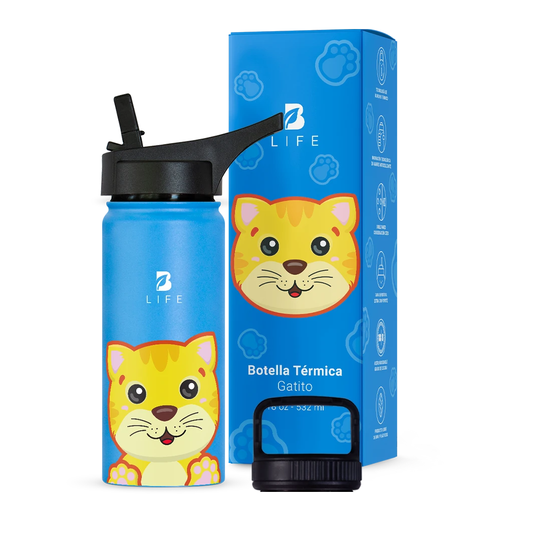 Botella Térmica Para Niños | Gatito 355 y 532 ml - 18 oz (532 ml) - B Life®