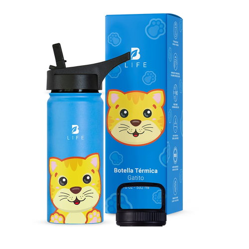 Botella Térmica Para Niños | Gatito 355 y 532 ml - 18 oz (532 ml) - B Life®