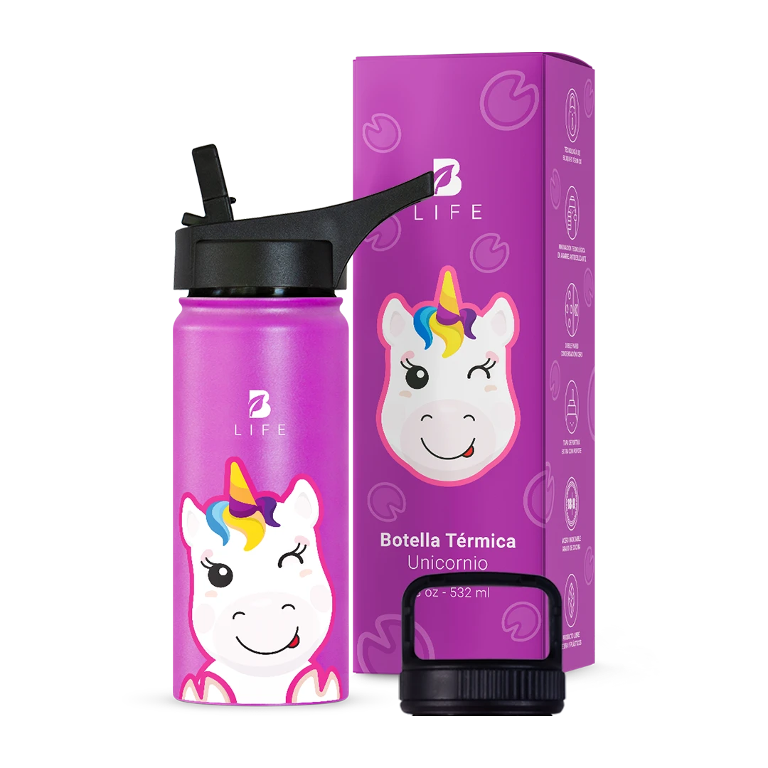 Botella Térmica Para Niños | Unicornio 355 y 532 ml - 18 oz (532 ml) - B Life®