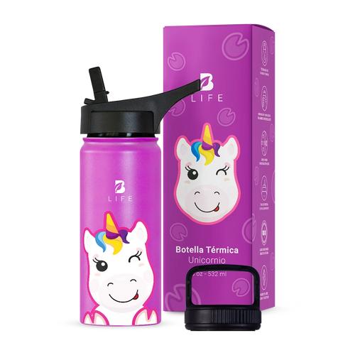 Botella Térmica Para Niños | Unicornio 355 y 532 ml - 18 oz (532 ml) - B Life®