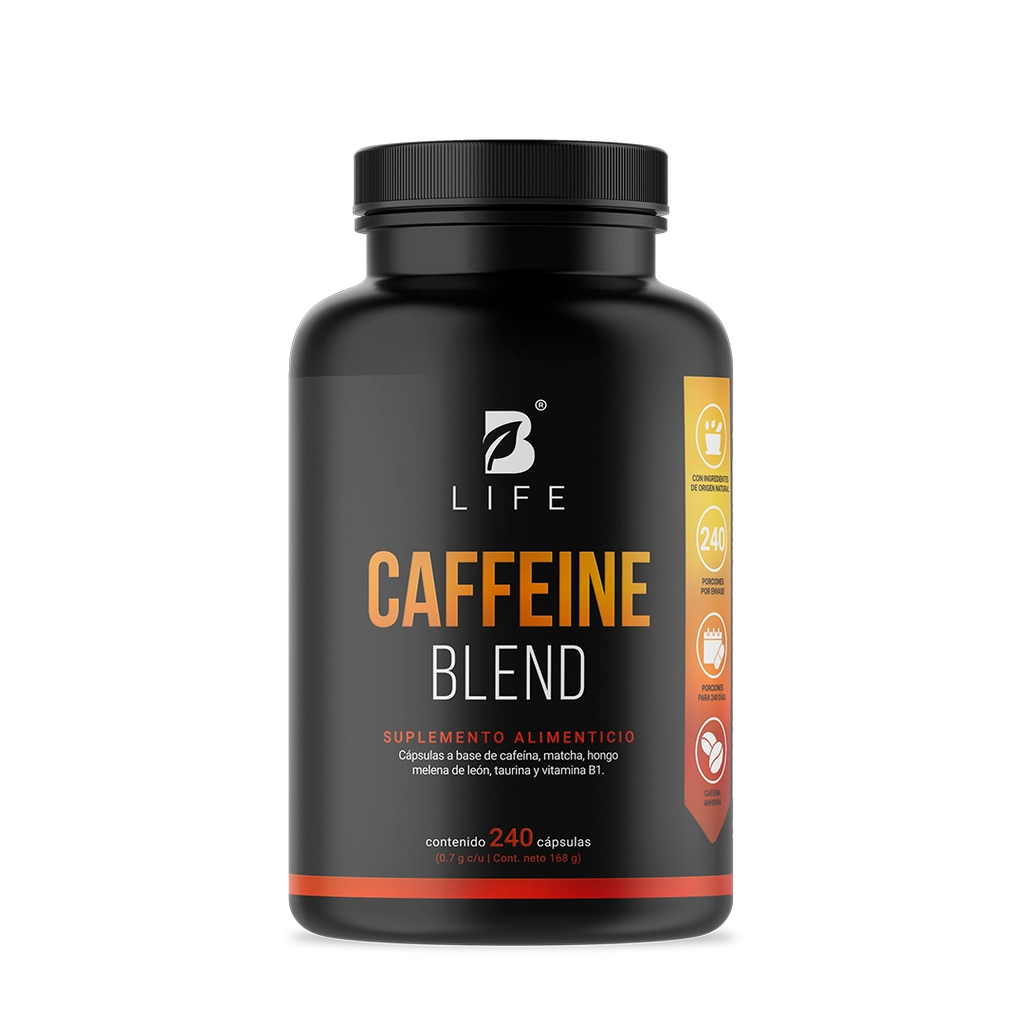 Cafeína Anhidra | con Matcha, Melena de León, Taurina y Vitamina B1 | 240 Cápsulas - 240 Caps | 700 mg - B Life®