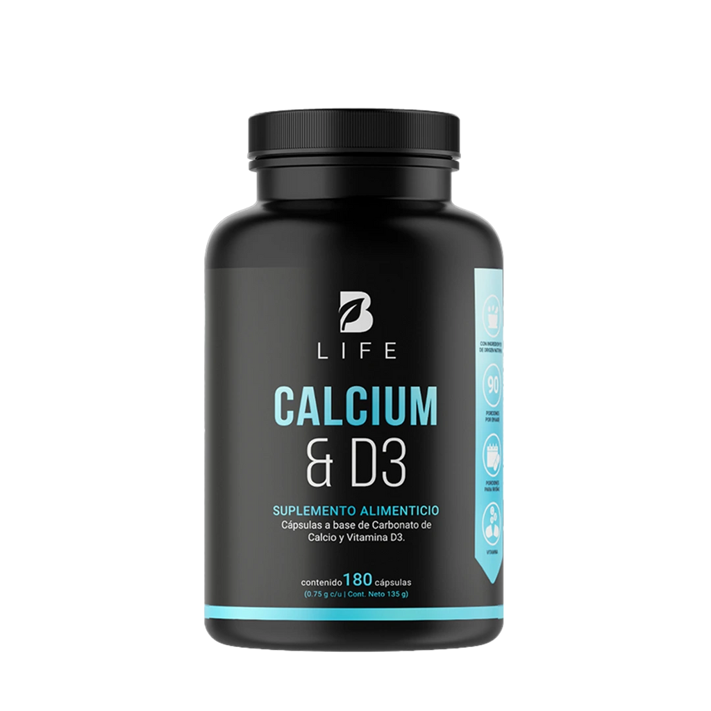 Calcio y Vitamina D3 | 1500 mg por porción | 180 cápsulas | B Life