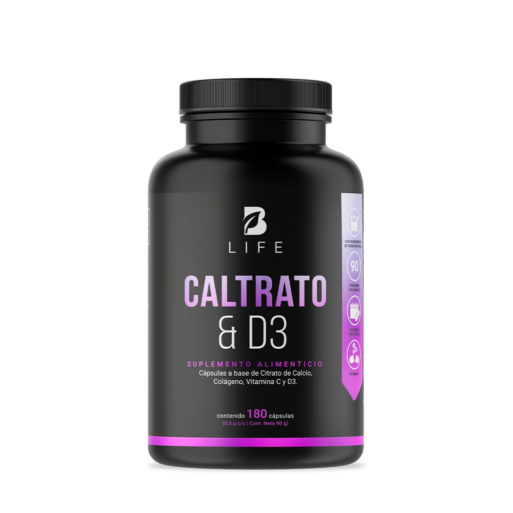 Citrato de Calcio y Vitamina D3  | con Vitamina C | 180 cápsulas  - 180 Caps | 500 mg - B Life®