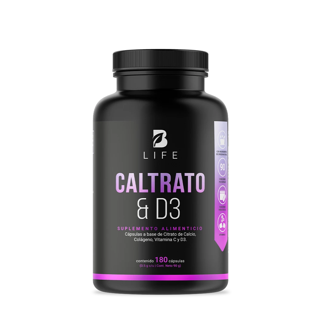 Citrato de Calcio y Vitamina D3  | con Vitamina C | 180 cápsulas  - 180 Caps | 500 mg - B Life®