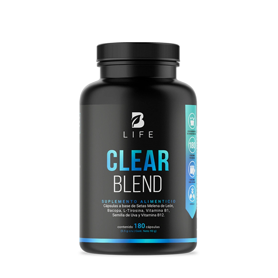 Mezcla de  Hongo Melena de León, Bacopa, L-Tirosina, Vitamina B1, Semilla de Uva Roja y Vitamina B12 | B Life