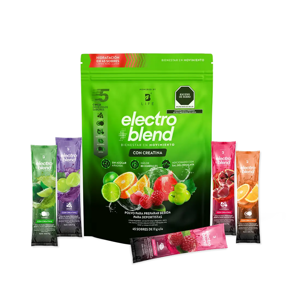 Electrolitos con Creatina | 5 g por porción | Sin Azúcar Añadida | 45 Sobres - 495 g | 45 sobres - B Life®