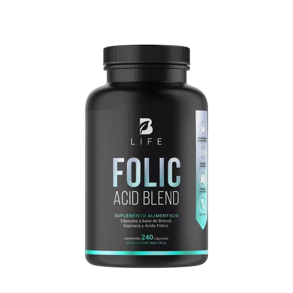Ácido Fólico | con Brócoli y Espinaca | 240 Cápsulas - 240 Caps | 500 mg - B Life®