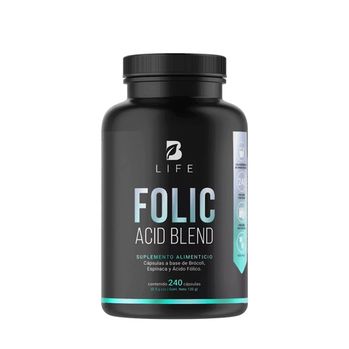 Ácido Fólico | con Brócoli y Espinaca | 240 Cápsulas - 240 Caps | 500 mg - B Life®