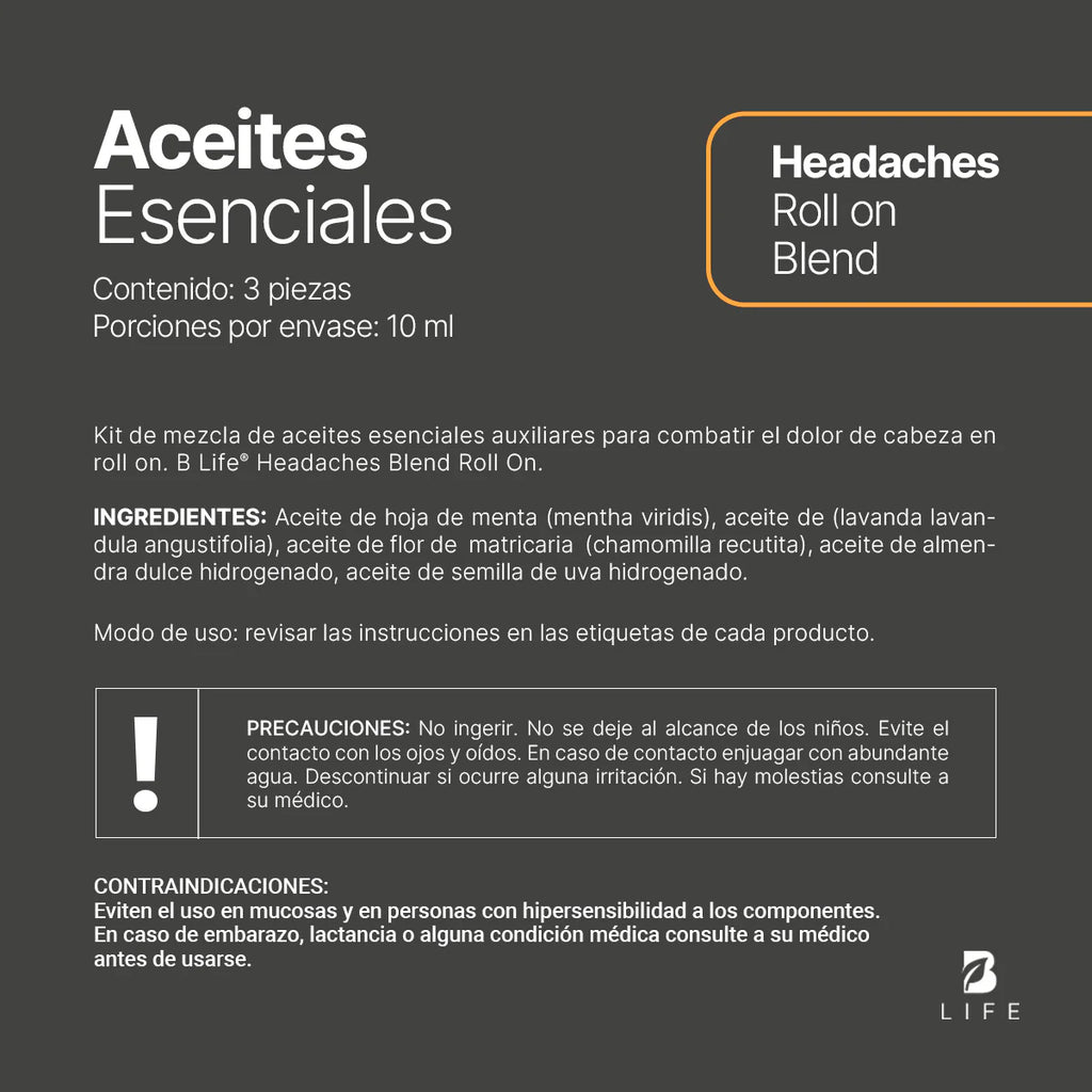 Headaches | Aceite Roll On 3 piezas 10 ml c/u