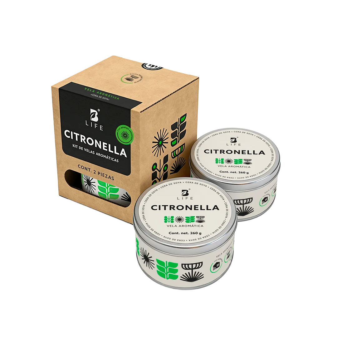 Velas de Soya con Citronela | Kit 2 Piezas 260 g | Aroma Natural para Interior y Exterior - 260 g c/u - B Life®