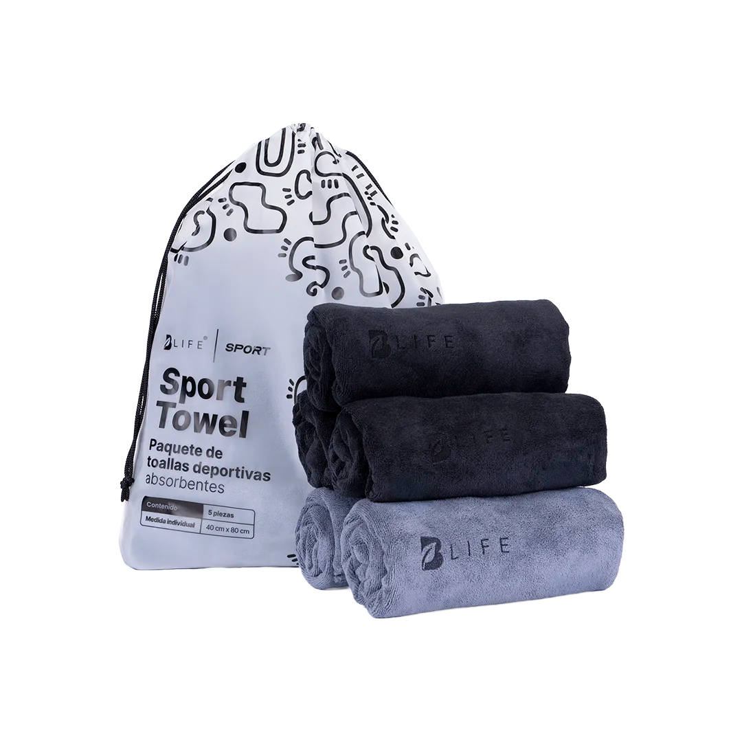 Kit Sport Towel | Kit de 5 Toallas Deportivas - Negro / Gris - B Life®