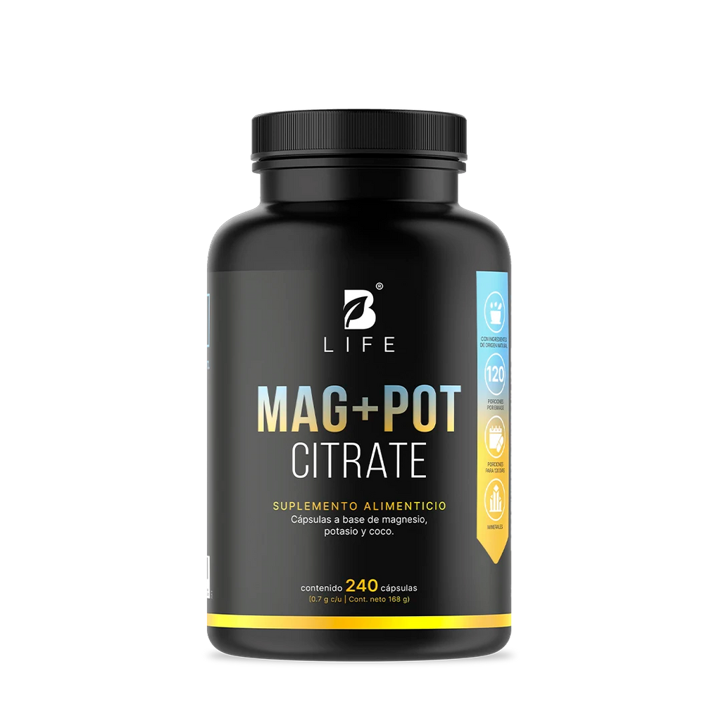 Magnesio y Potasio | Adicionado con coco orgánico | 240 Cápsulas | 1400 mg por porción - 240 Caps | 700 mg - B Life®