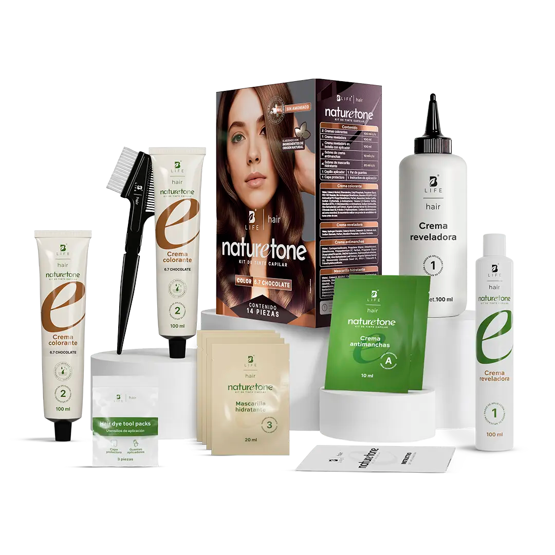 Tinte para Cabello sin Amoníaco | Color y Cuidado con Argán, Jojoba y Aloe Vera | Kit Completo 14 Piezas - Chocolate | 14 piezas  - B Life®