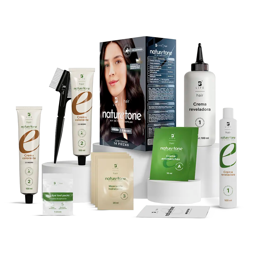 Tinte para Cabello sin Amoníaco | Color y Cuidado con Argán, Jojoba y Aloe Vera | Kit Completo 14 Piezas - Negro | 14 piezas - B Life®