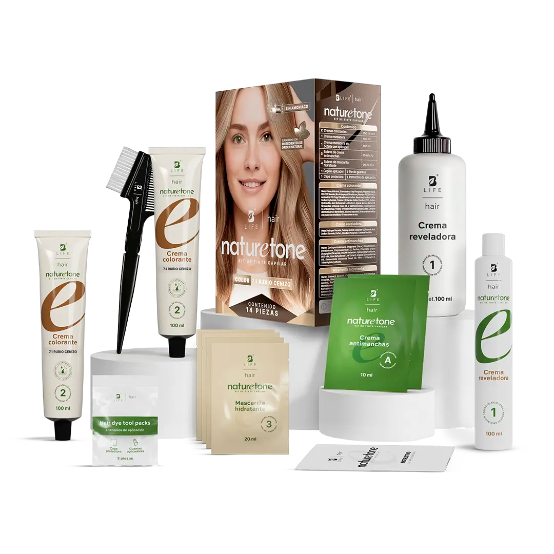 Tinte para Cabello sin Amoníaco | Color y Cuidado con Argán, Jojoba y Aloe Vera | Kit Completo 14 Piezas - Rubio Cenizo | 14 piezas  - B Life®