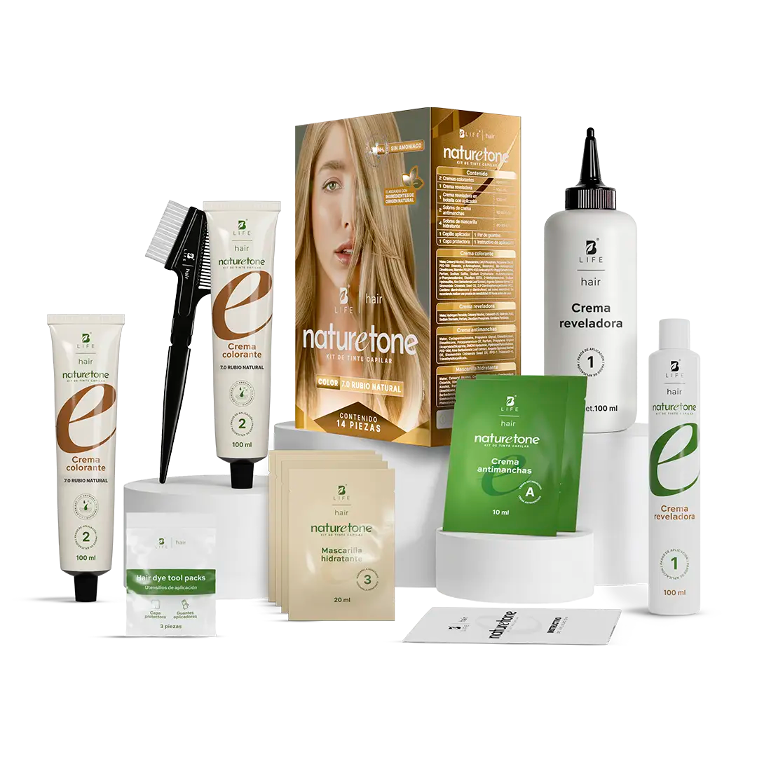 Tinte para Cabello sin Amoníaco | Color y Cuidado con Argán, Jojoba y Aloe Vera | Kit Completo 14 Piezas - Rubio Natural | 14 piezas - B Life®