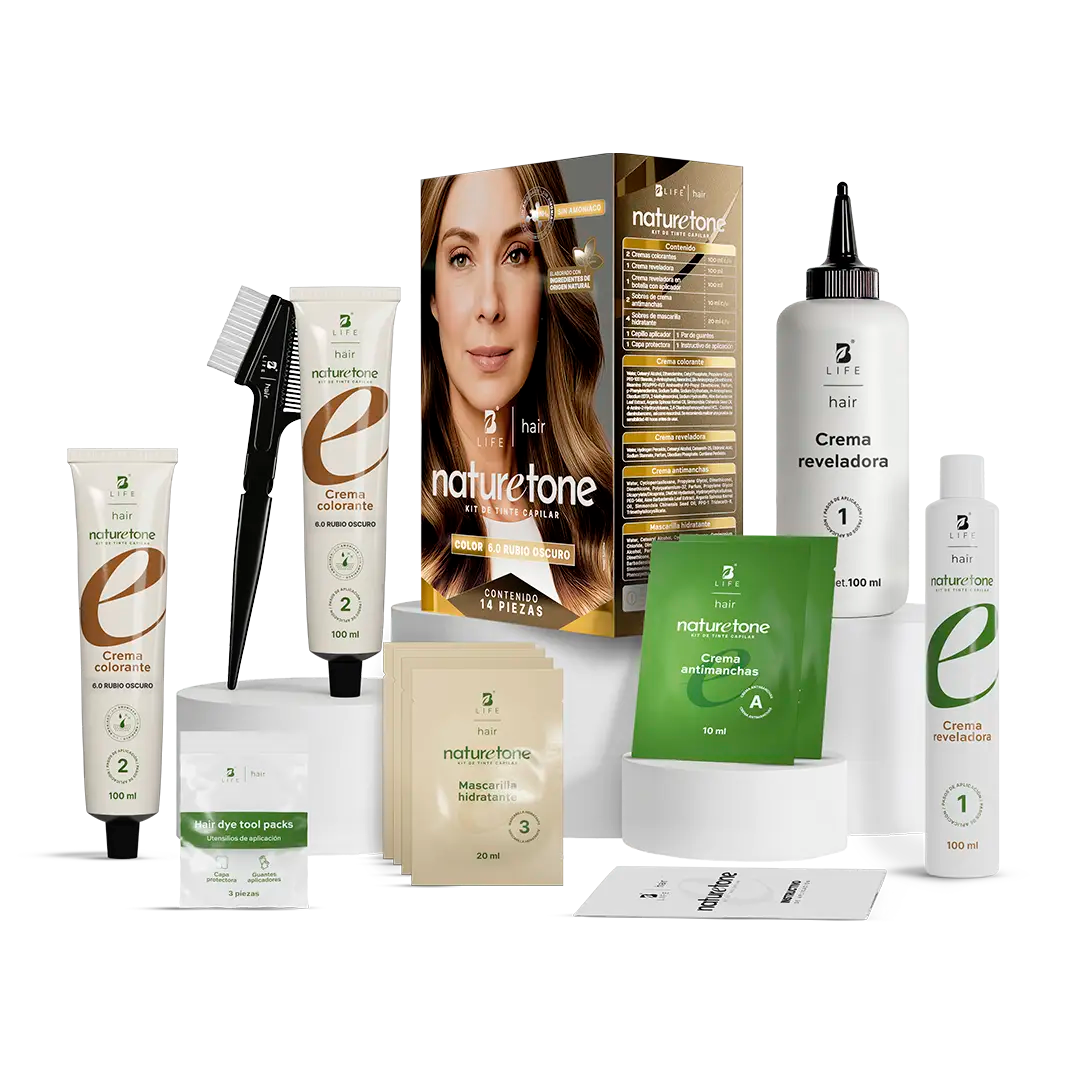 Tinte para Cabello sin Amoníaco | Color y Cuidado con Argán, Jojoba y Aloe Vera | Kit Completo 14 Piezas - Rubio Oscuro | 14 piezas - B Life®