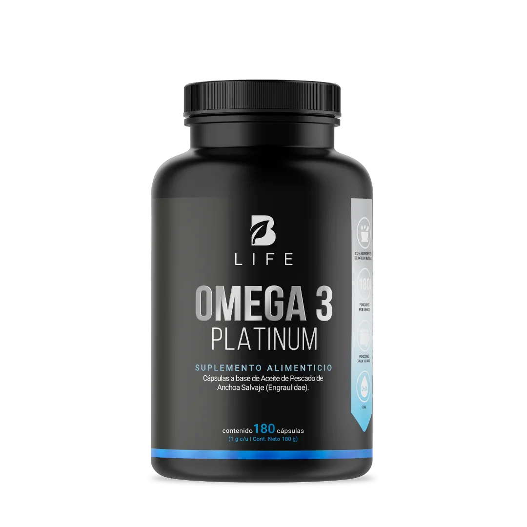 Omega 3 Platinum | Anchoa Salvaje con EPA y DHA | sin Metales Pesados | 1000 mg por porción  - 180 Caps | 1000 mg - B Life®