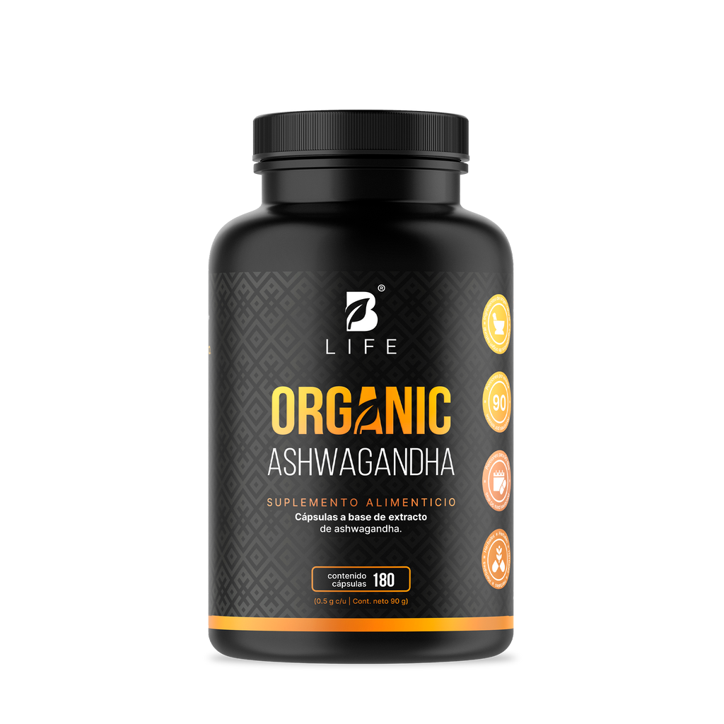 Ashwagandha Orgánica | 1000 mg por porción | 180 cápsulas  - 180 Caps | 500 mg - B Life®