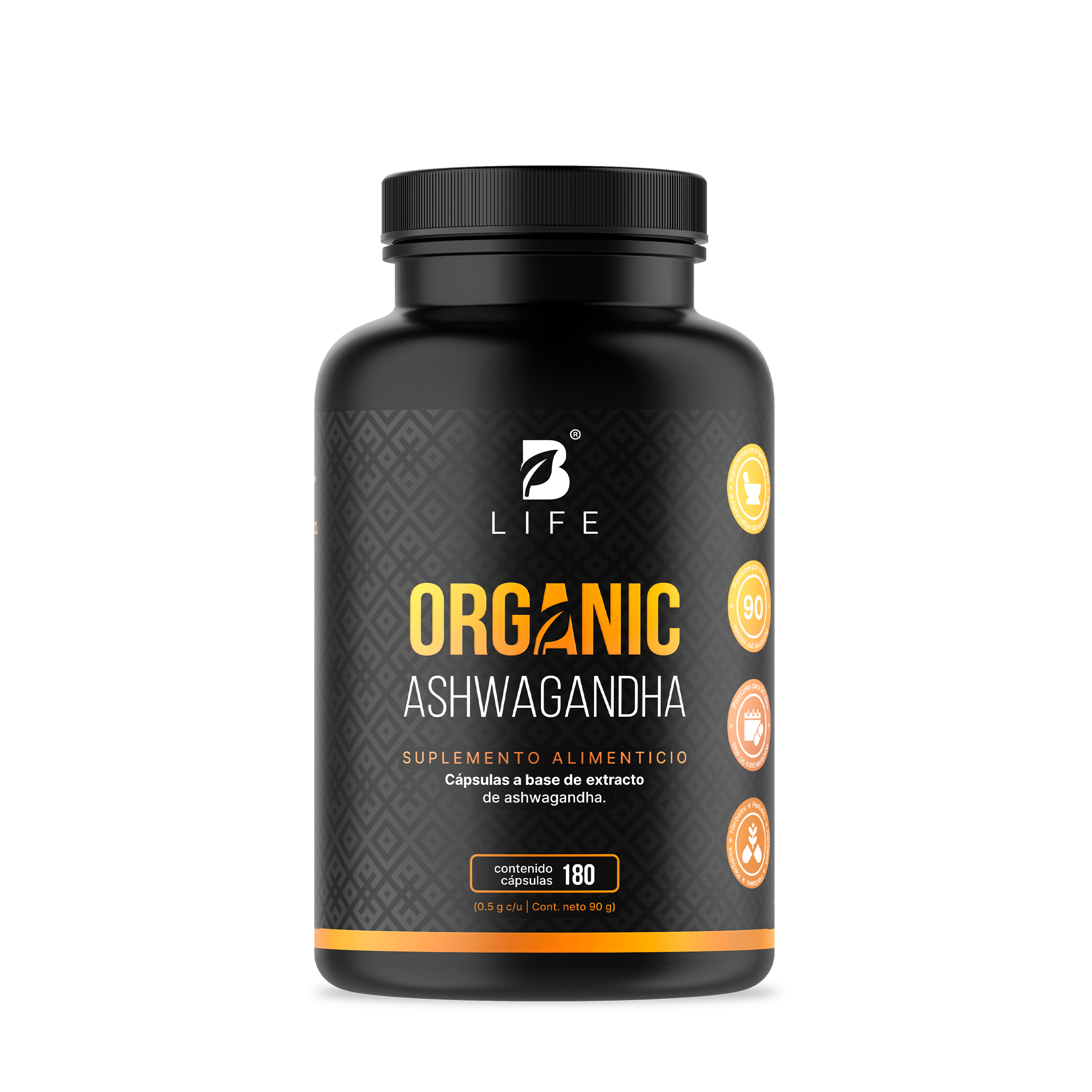 Ashwagandha Orgánica | 1000 mg por porción | 180 cápsulas  - 180 Caps | 500 mg - B Life®