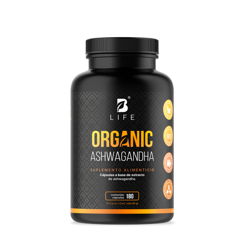 Ashwagandha Orgánica | 1000 mg por porción | 180 cápsulas  - 180 Caps | 500 mg - B Life®