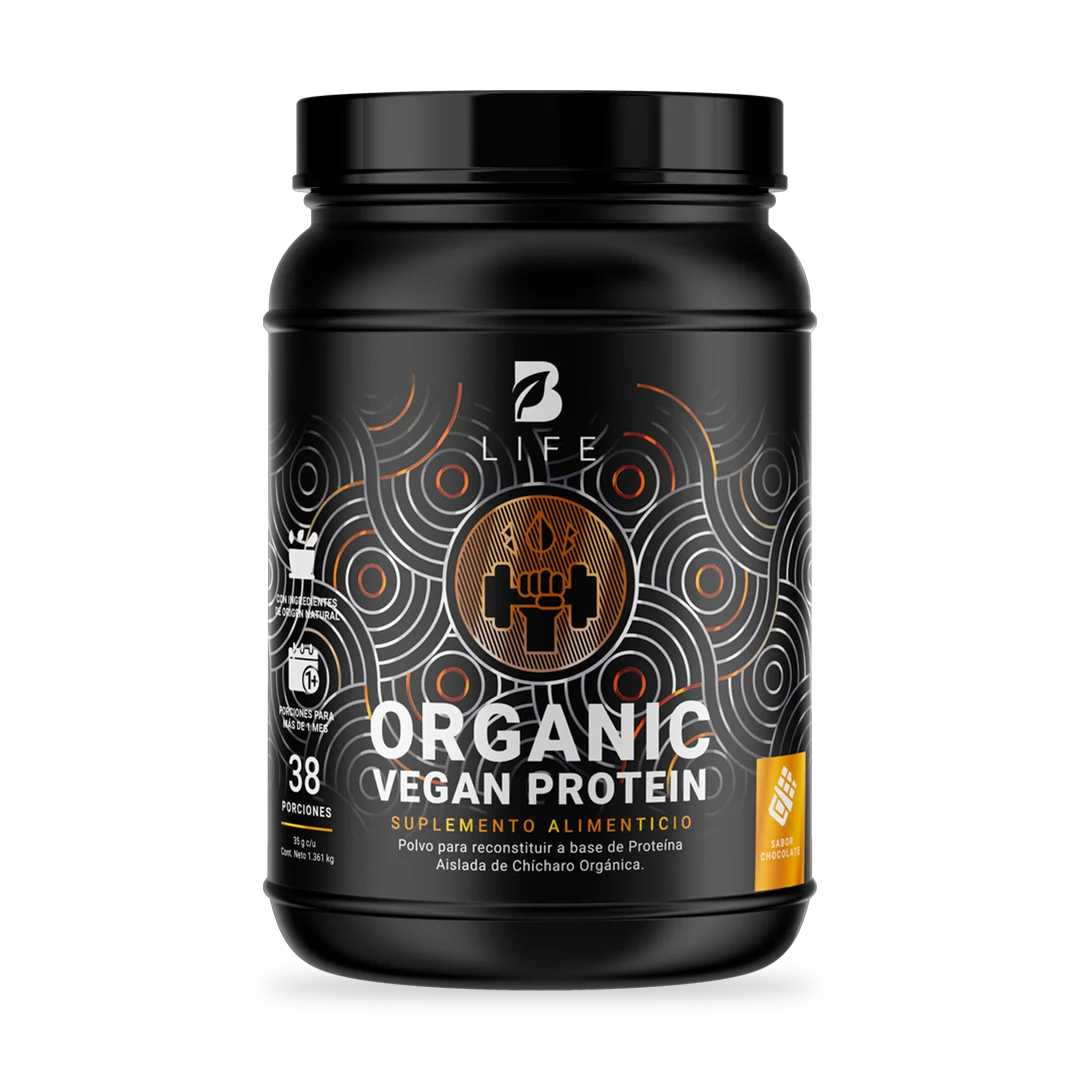 Proteína Orgánica Vegana sabor Chocolate | Sin azúcar Añadida | 3 Libras  - 38 Porciones - B Life®