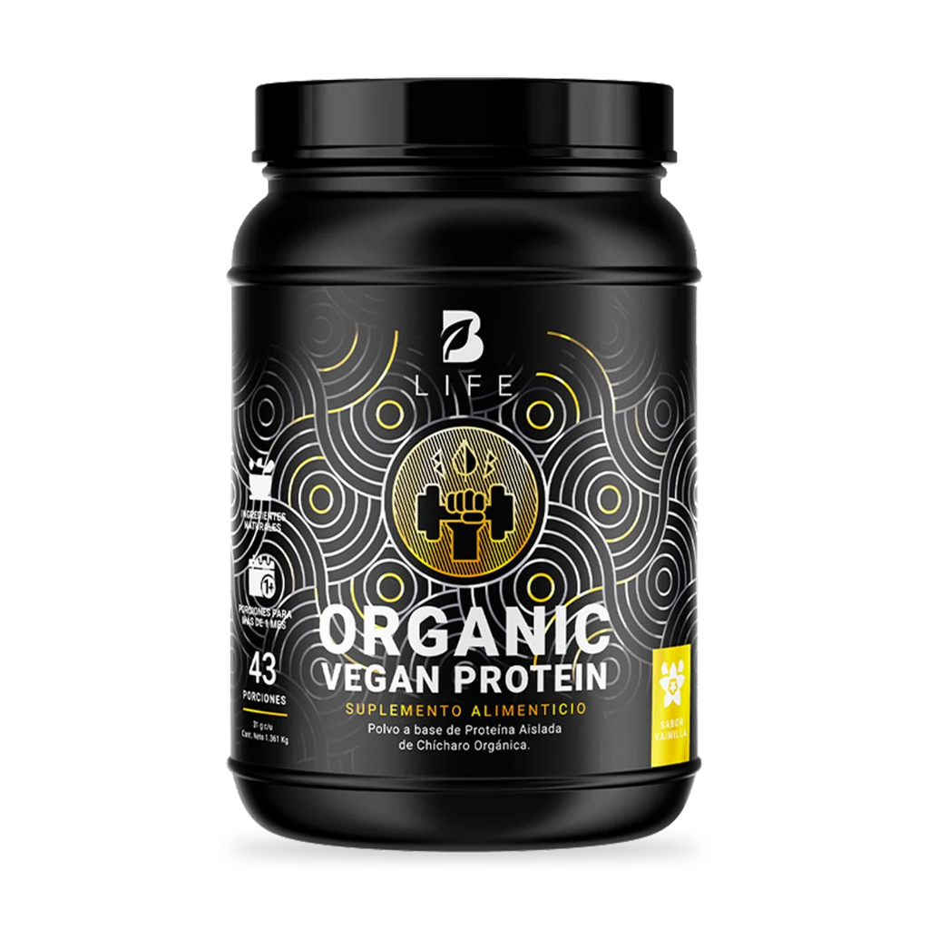 Proteína Orgánica Vegana sabor Vainilla | Sin azúcar Añadida | 3 Libras  - 43 Porciones - B Life®