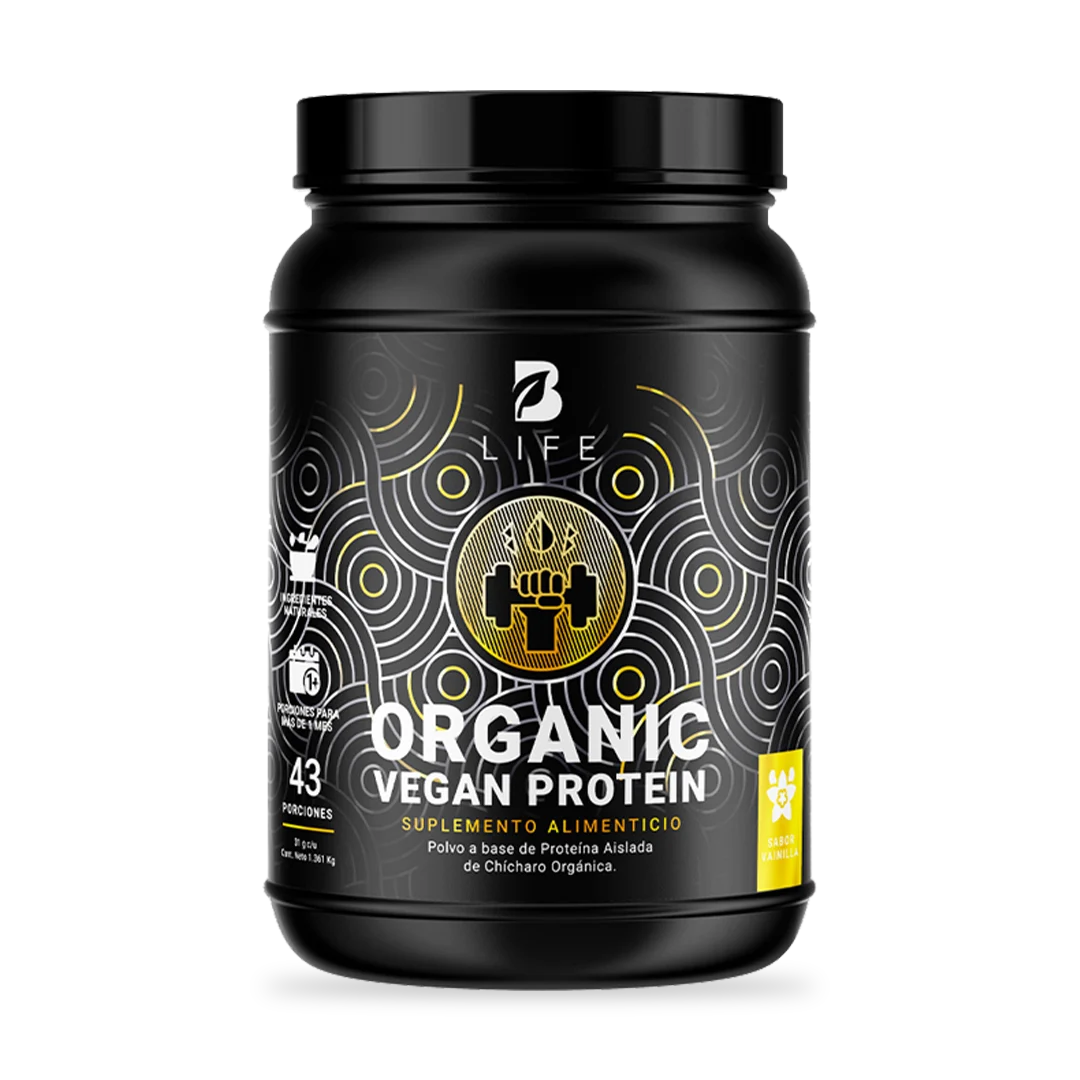 Proteína Orgánica Vegana sabor Vainilla | Sin azúcar Añadida | 3 Libras  - 43 Porciones - B Life®