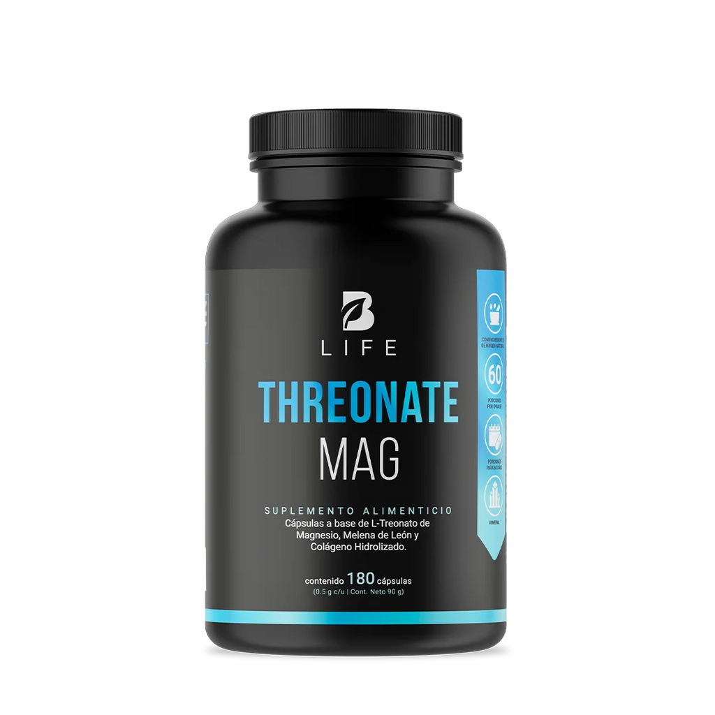 Treonato de Magnesio | con Melena de Leon y Colágeno Hidrolizado | 180 cápsulas - 180 Caps | 500 mg - B Life®