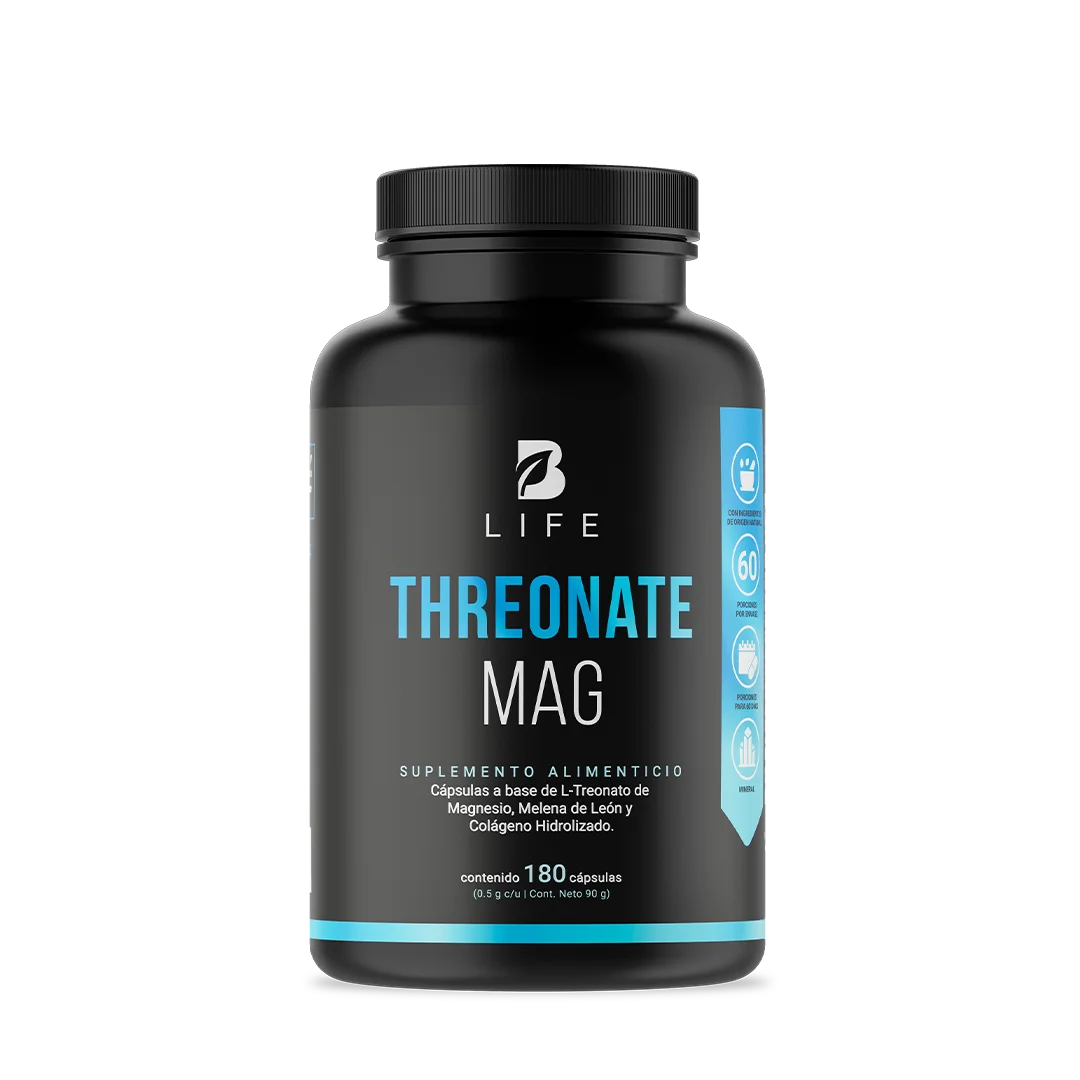 Treonato de Magnesio | con Melena de Leon y Colágeno Hidrolizado | 180 cápsulas - 180 Caps | 500 mg - B Life®